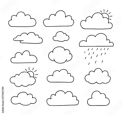 collection of hand drawn clouds on a white background