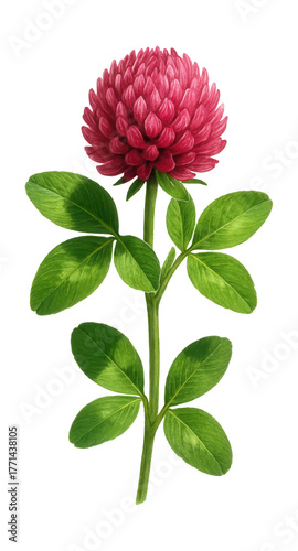 Red clover features a dense, round flower cluster and three-leaved foliage.