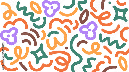 Abstract doodle lines pattern. Colorful confetti background, festive texture ...