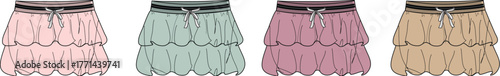 Four Different Color Skirts with a Tiered Design and a Tied Waist, Apparel