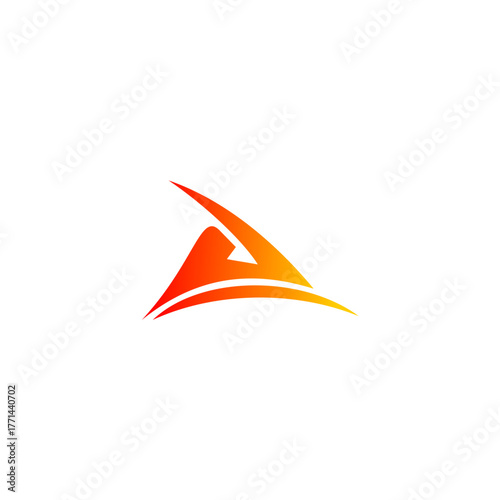 Striking Orange Gradient Shape Graphic with Arrowhead Implying Movement and Ascendancy, Ideal for Branding Solutions and Creative Visuals, a Versatile Element for Designers
