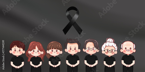 Group of people cremation mourning in black t-shirt. Premium vector design.