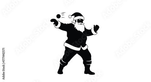 Playful Santa Claus silhouette throwing snowball in winter fun