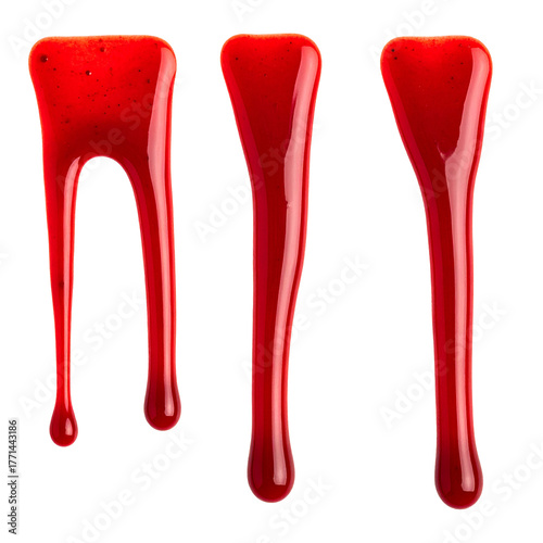 Vivid Dripping Liquid: A striking display of vibrant red liquid, gracefully flowing downward, capturing a sense of visual allure and dynamic motion.