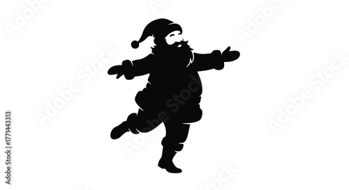 Joyful silhouette of a child in a Santa hat and winter coat ice skating