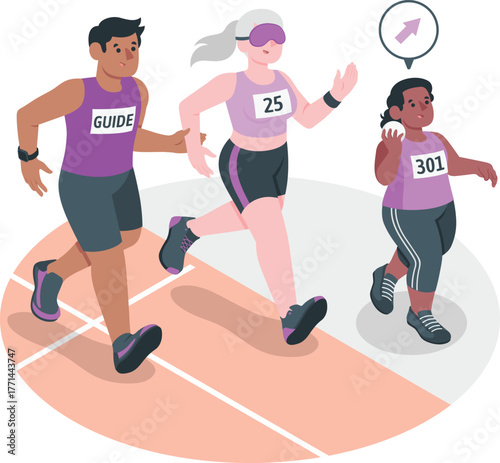 Blind runner with guide and another runner on track amico