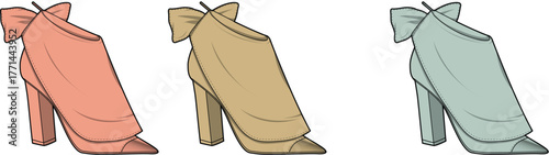 Elegant High-Heeled Boot Illustrations in Various Pastel Colors for Fashion Design and Style Inspiration