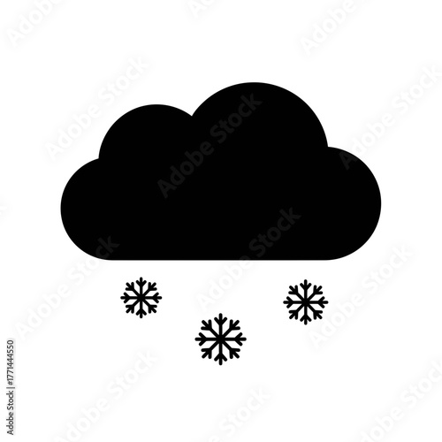Single Bold Cloud with Snowflake Icon Symbolizing Winter Weather, Cold Temperature and Snowfall Conditions

