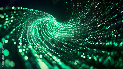 Green room neon bright lights against a technological backdrop. An abstract green backdrop