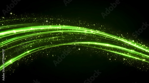 Green room neon bright lights against a technological backdrop. An abstract green backdrop