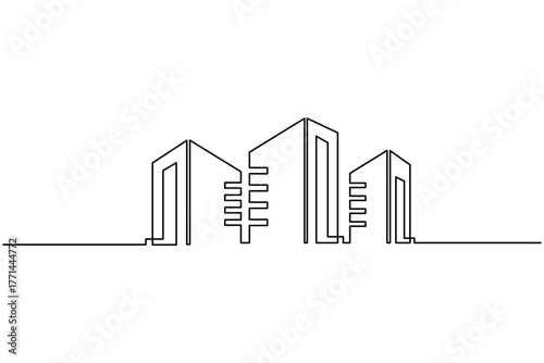 City Skyline Single Line Art Vector  Minimalist Urban Building Illustration for Architecture and Real Estate Design.