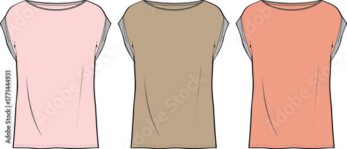Three stylish women's t-shirts in pastel shades for casual wear and fashion design concepts