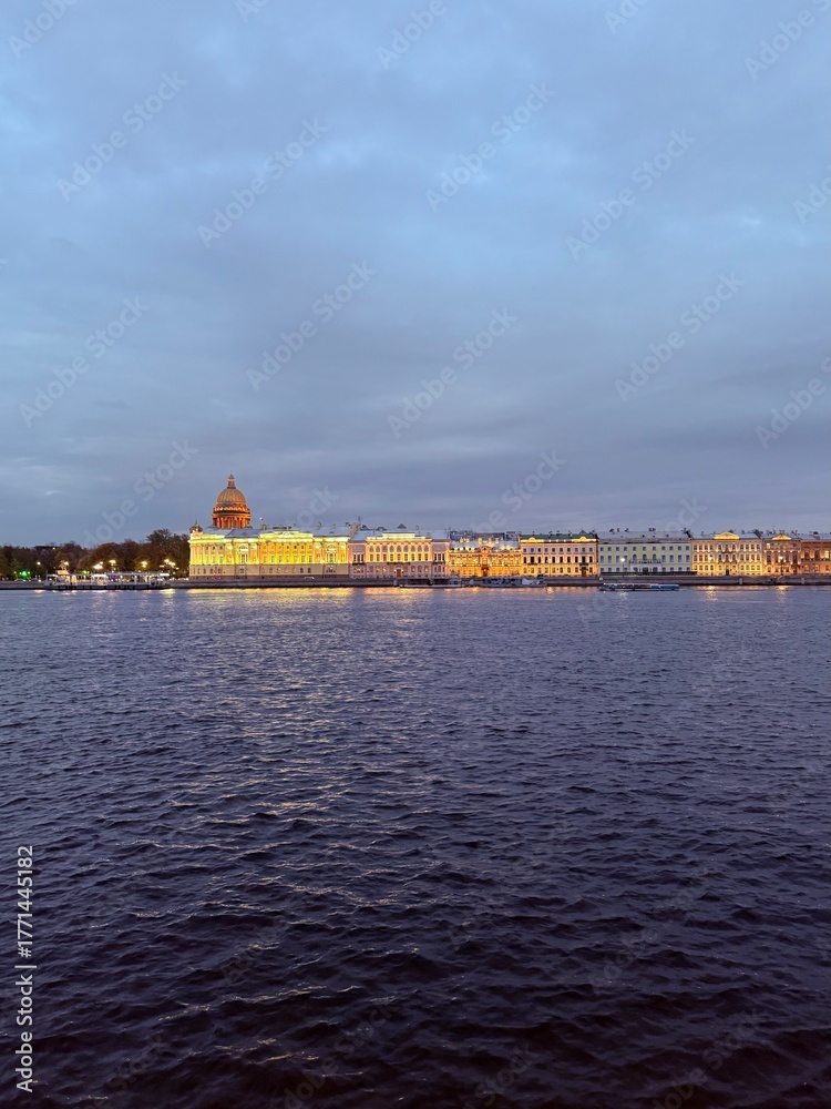 Fototapeta premium city river at the twilights, neva riverside 