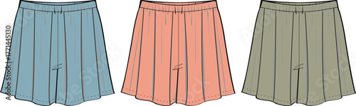 Collection of pleated shorts in various pastel colors Ideal for fashion and design projects