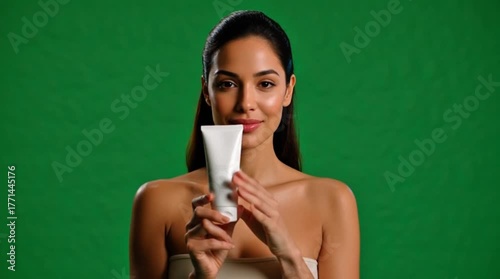 Elegant Female Model Holding Beauty Packaging Product

