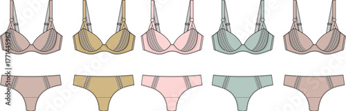 Lingerie Collection Assortment of Bras and Panties in Various Colors and Styles for Underwear Design