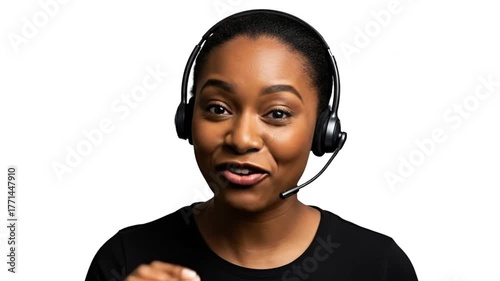 Surprised african american woman with headset isolated on white background