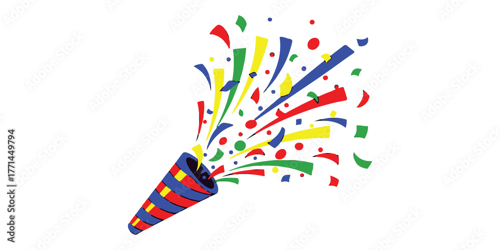 Fototapeta premium Party Popper with Flying Confetti | Vector Celebration Elements