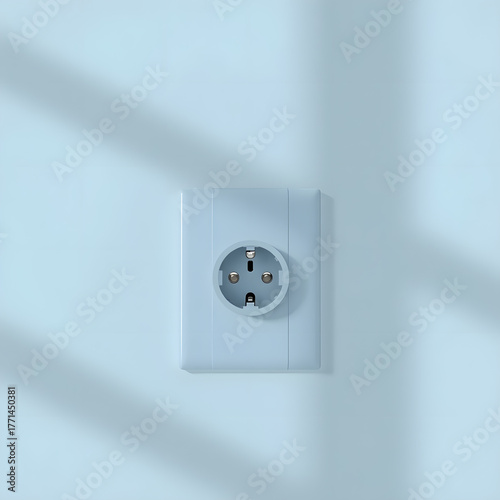 Pastel Blue Modern Wall Socket on White Wall
