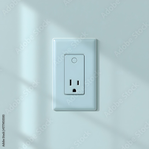 Pastel Blue Modern Wall Socket on White Wall 3D