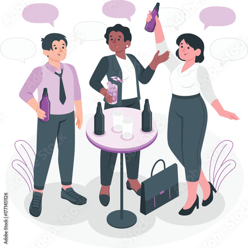 Colleagues socializing and drinking at a table party drinks