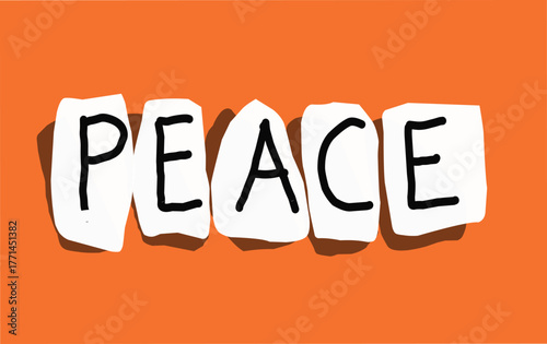 Minimalist Peace Word Art with White Paper Cutouts
