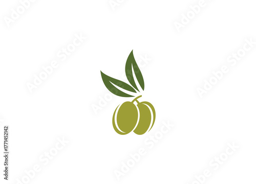 Olive Fruit Vector Icon Two Green Olives with Leaves Mediterranean Ingredient Food
