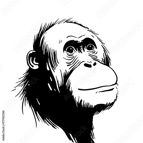 Bornean Orangutan. Bornean Orangutan simple black and white line art vector logo