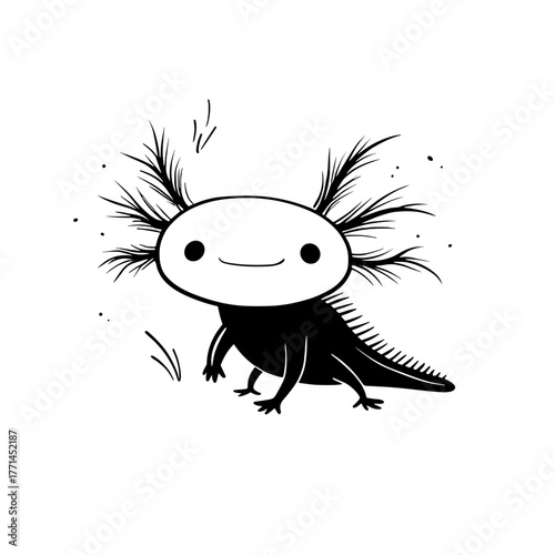 Axolotl. Axolotl simple black and white line art vector logo