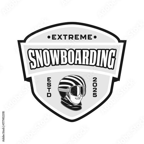 Snowboarding extreme winter sport logo emblem vector design black and white