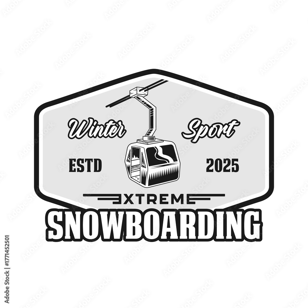 Naklejka premium Snowboarding extreme winter sport logo emblem vector design black and white