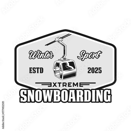 Snowboarding extreme winter sport logo emblem vector design black and white
