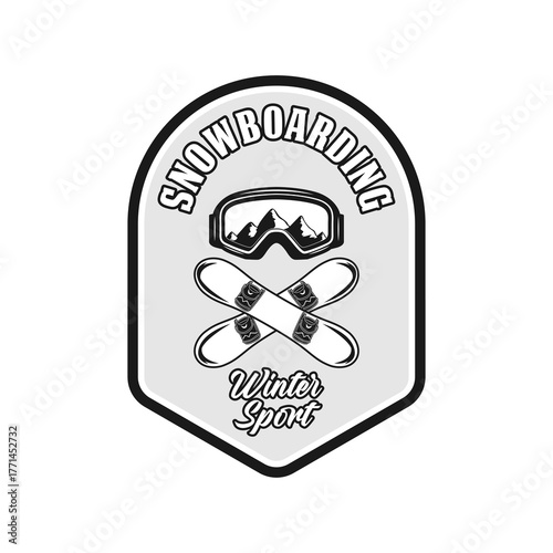 Snowboarding extreme winter sport logo emblem vector design black and white