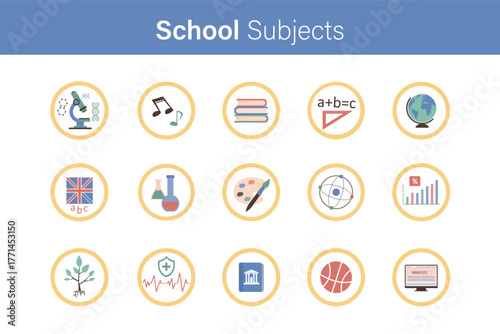 School Subjects Icons set. Pictograms and infographics.