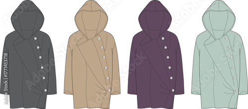 Hooded Coat Fashion Apparel Designs Vector Illustration Set