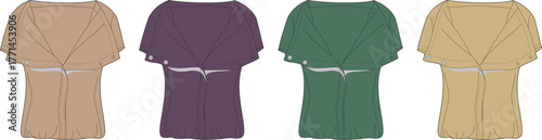 Elegant women's tops in a row, featuring button-down design and various color options, perfect for fashion