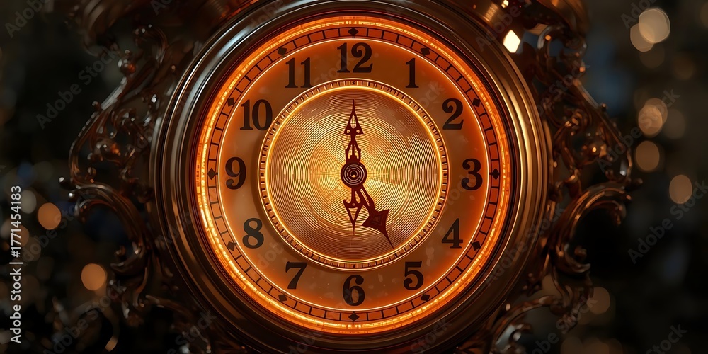 Obraz premium Ornate Golden Clock Showing Five O’Clock