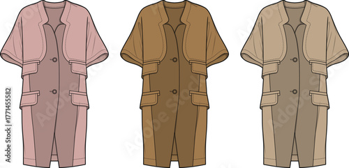 Fashionable Women's Trench Coat Vector Illustration in Various Colors