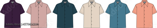 Collection of Short-Sleeve Collared Shirts in Various Solid Colors