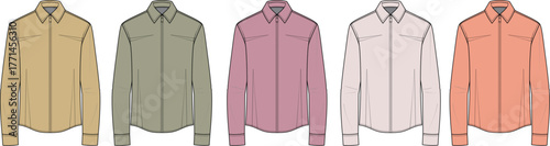 Collection of classic button-down shirts in various earthy and pastel shades, perfect for any wardrobe