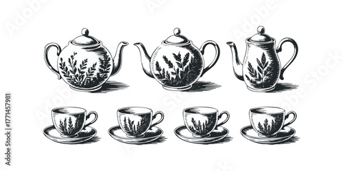 Engraved Tea Set Collection With Botanical Design