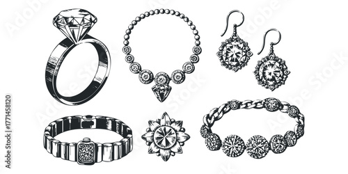 Collection of sparkling diamond jewelry pieces