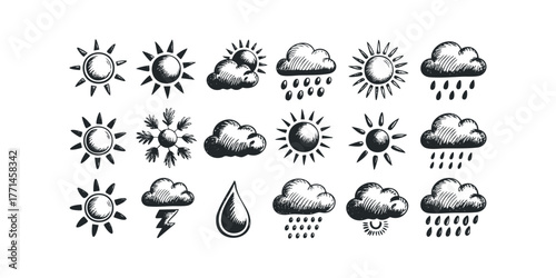 Collection of hand drawn weather icons
