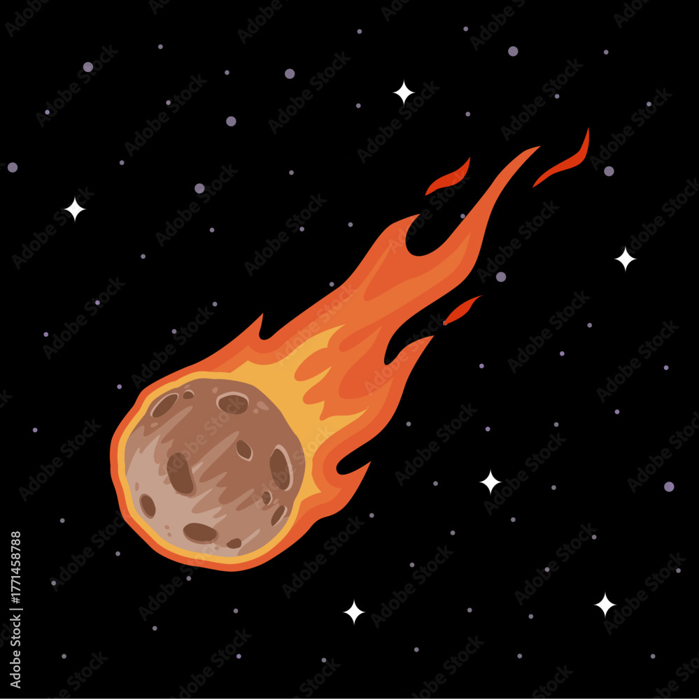 Fototapeta premium burning meteor streaking through space vector illustration