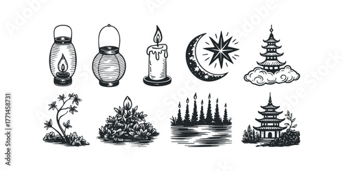 Collection of Oriental Inspired Graphic Elements