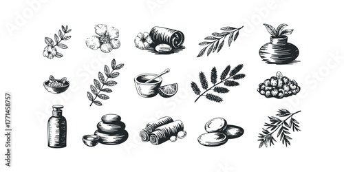 Hand-drawn sketch elements for spa and aromatherapy