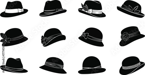 Vintage hats collection fedora cloche bowler silhouettes