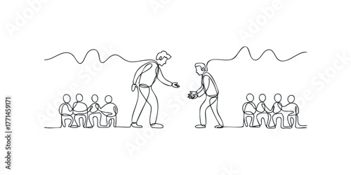 Two people interacting with an audience