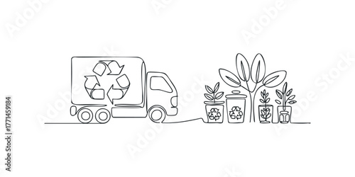 Truck with recycling symbol and potted plants