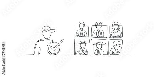 One line drawing of a person selecting candidates from a group